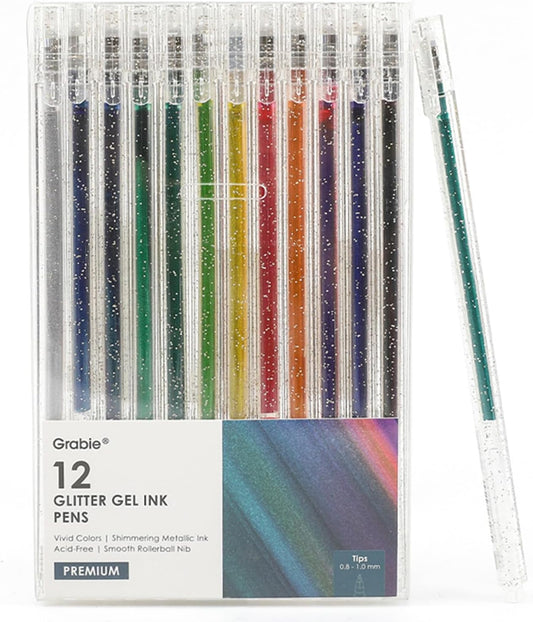 Sparkly Glitter Gel Pens - 12 Vibrant Metallic Colors