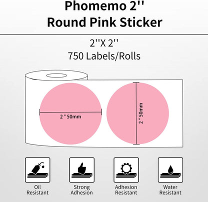 2” Pink Circle Thermal Label, 750 Labels